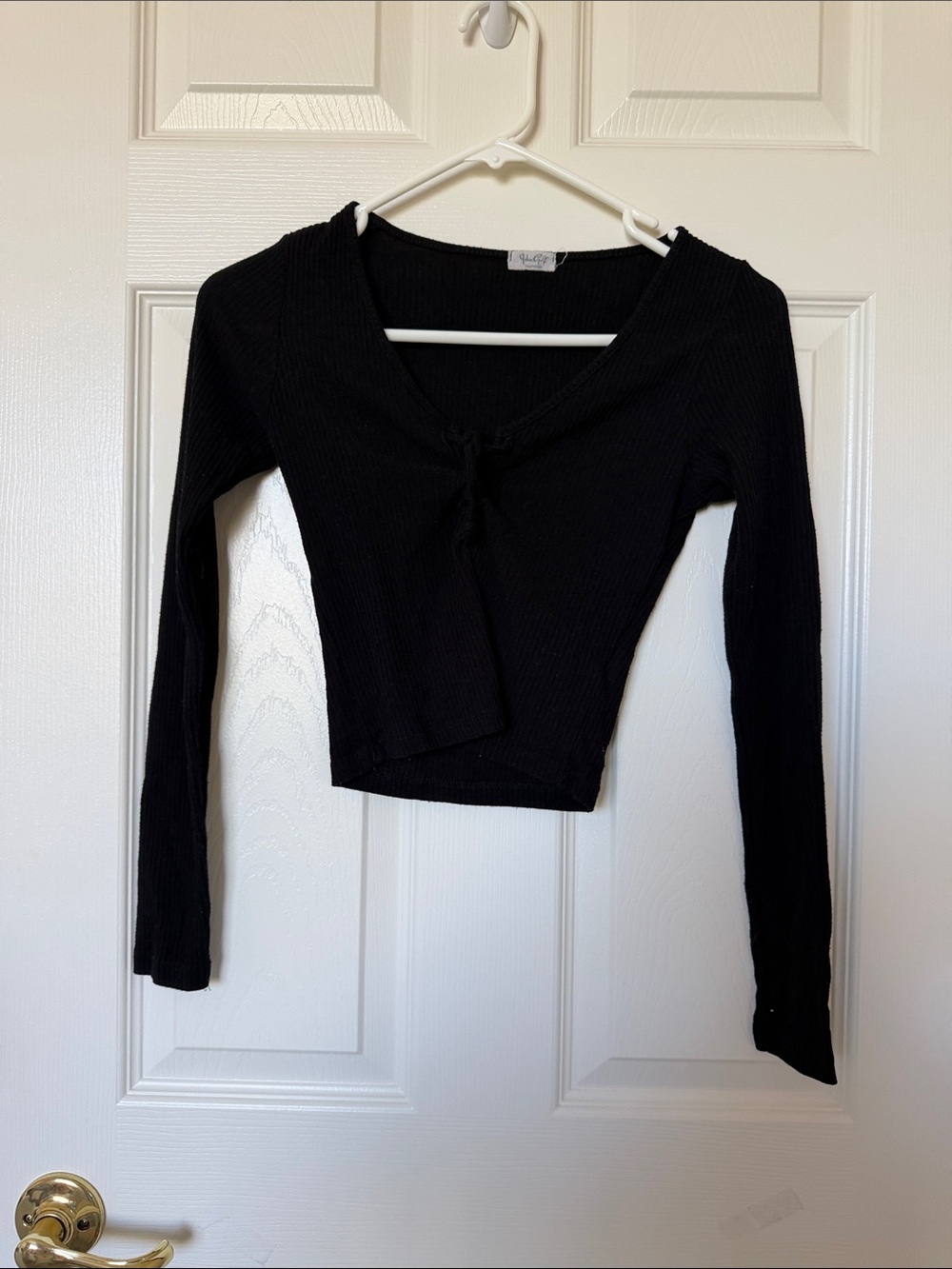 Brandy Melville Black Ribbed Long-Sleeve Tie-Front Top